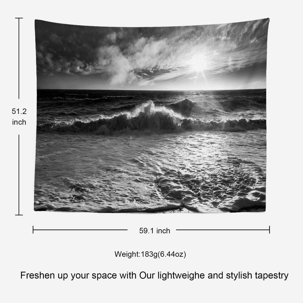 Shrahala Ocean Wave Tapestry Nature Wall Hanging Large Psychedelic Tapestry for Bedroom Living Room Dorm Black and White