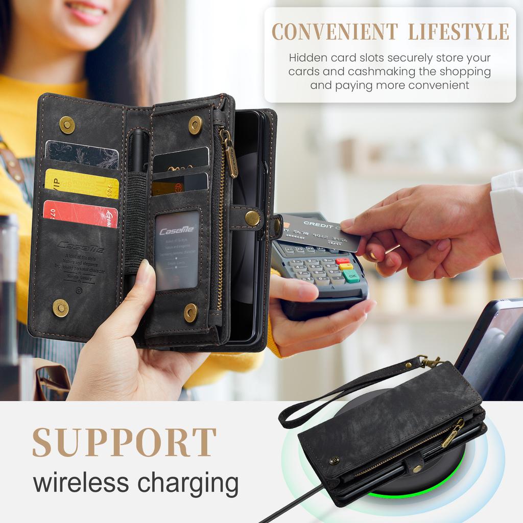 For Samsung Galaxy Z Fold6 5G Phone Cases CASEME 008 Leather Cover with Detachable Wallet and Strap
