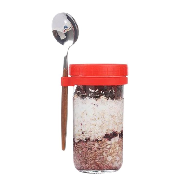 Stable Glass Cups with Lid and Spoon Functional Glass Oats Container With Lid And Spoons Perfect For Portable Meals