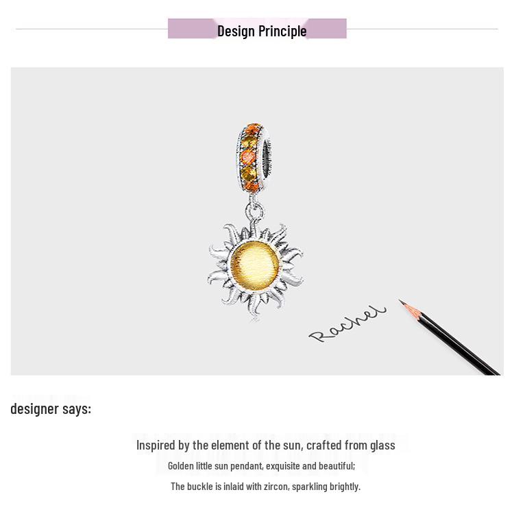 Everlove Minimalist Sun & Stars Sterling Silver Bracelet with Gold Glass and Zircon Charms - SCC2210