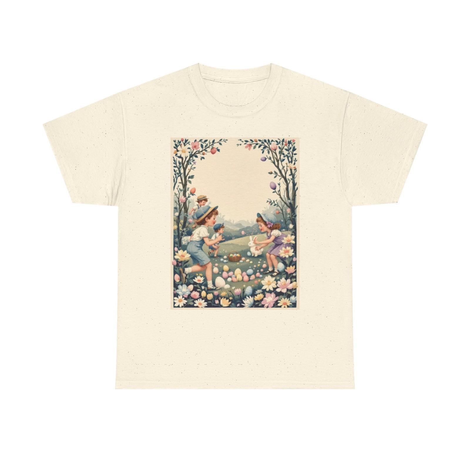 Retro 1930s Style Easter T-Shirt VTG Artwork of Children Hunting for Easter Eggs 4XL