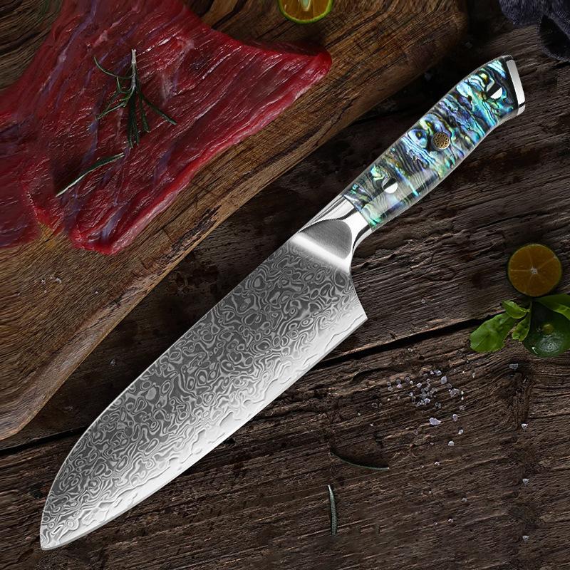 6.9 Inch Santoku Knife Abalone Shell Handle 67-layers Damascus Steel Blade Chef Cleaver Meat Slicing Vegetables Kitchen Knives