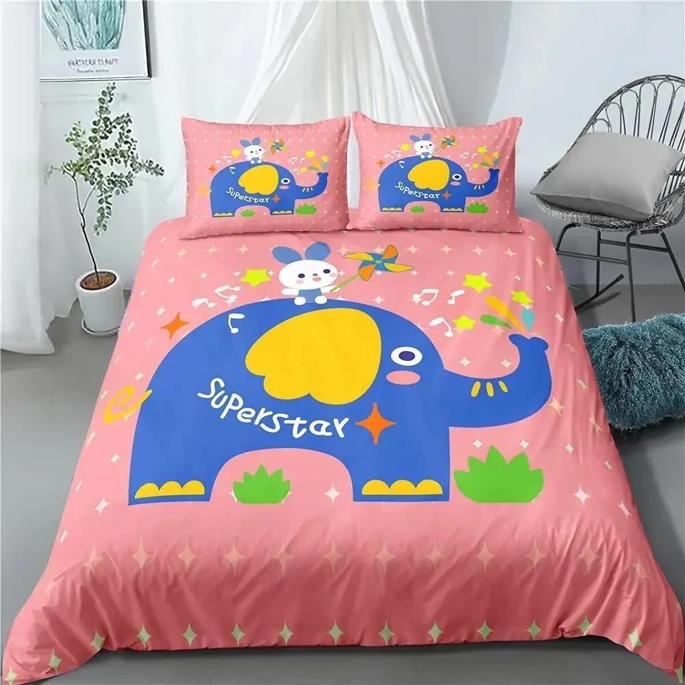 Elephant Soft Duvet Cover Set for Girl Lovely Carton Animals Elephant featuring Buterfly plus Bird Beding Set Warm Comforter Cover Quen Sized