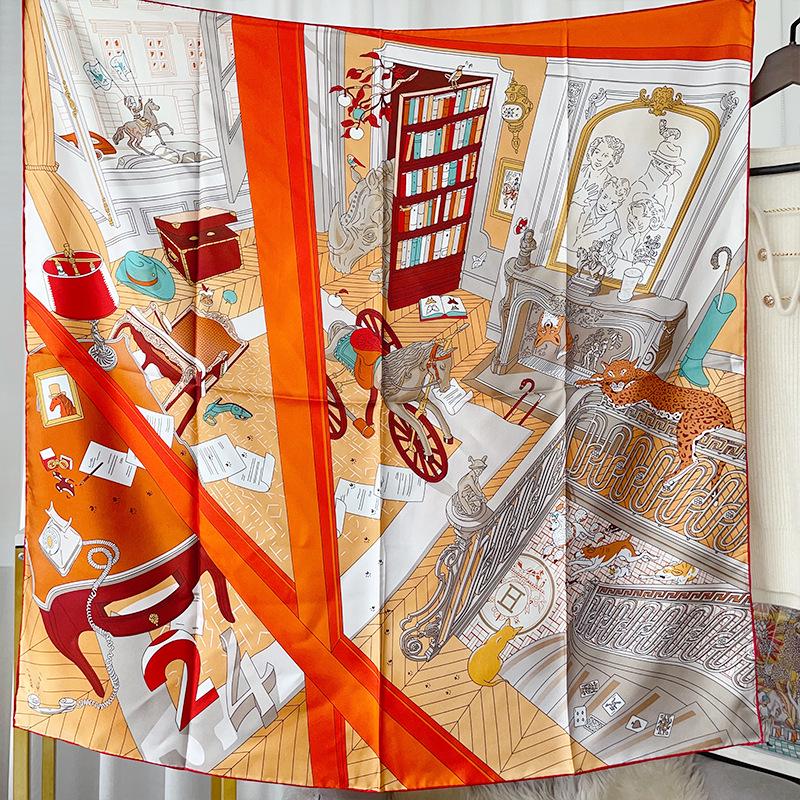 Retro Silk 90cm Square Scarf - Handmade, Luxurious, Light, and Sunscreen Gift for Women