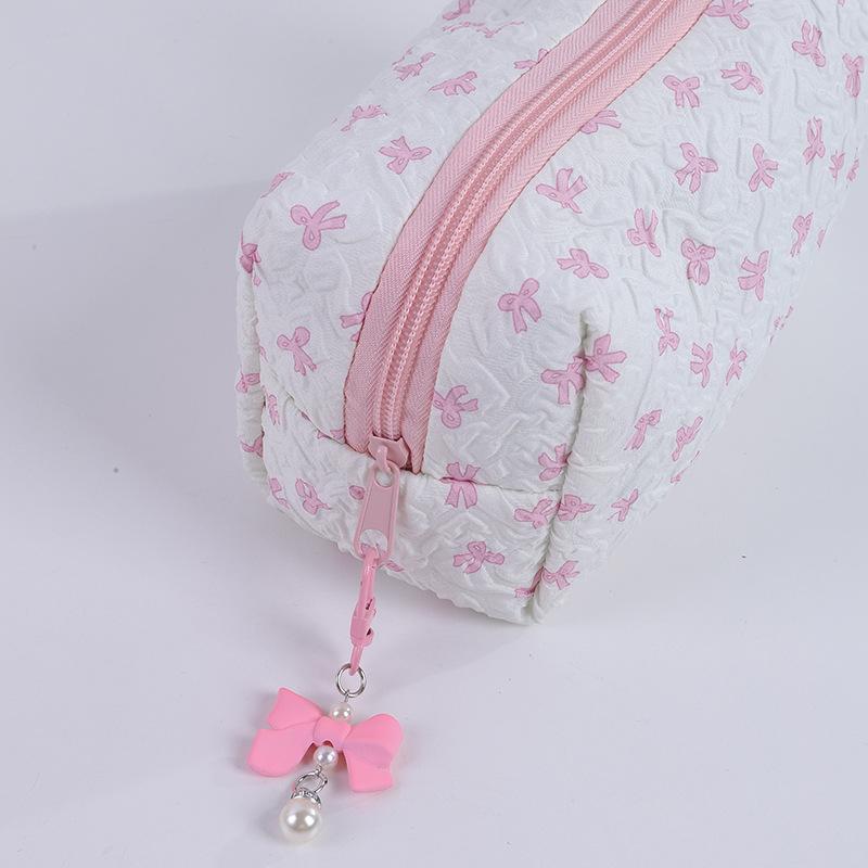 1pc Bow Tie Pattern Pencil Case, Creative Butterfly Tie Zipper Pearl Pendant, Fashion School Supplies - Back To School
