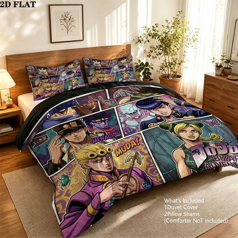 Jojo's Bizarre Adventure Vzor Povlečení Sada Peřiny Potah na Peřinu Povlak na Polštář Domov Narozeninový Dárek(1 * povlak na peřinu + 2 * povlak na polštář, bez jádra)