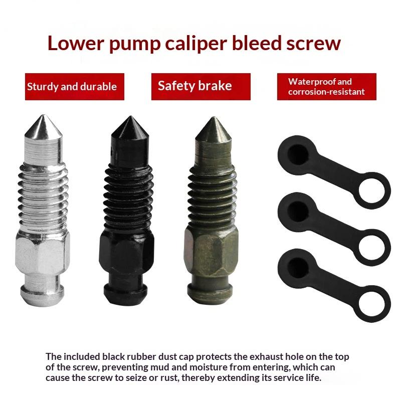 Motorcycle Brake Pump Caliper Exhaust Screw 1 Set with Dust Cap Easy to Replace for Moped Scooter DIY Repair