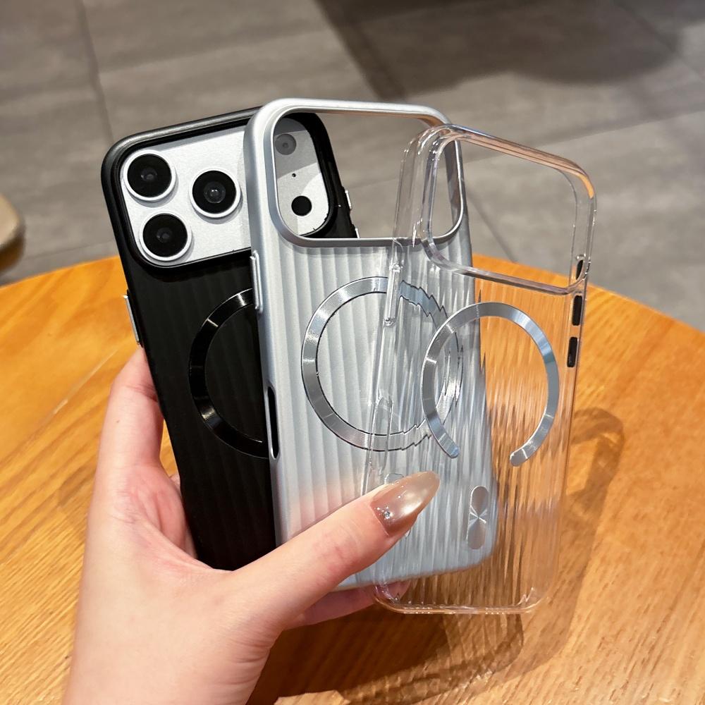 Matte Corrugated For Magsafe Magnetic Case For iPhone 17 Pro Max 17E 16 15 Plus 14 13 12 Luggage Striped Textured Thin PC Cover