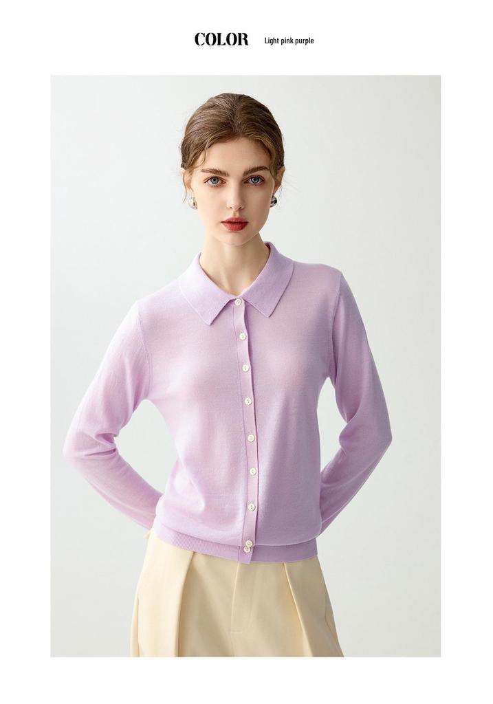 Yangzi 100% Wool Cardigan - POLO Collar Spring & Autumn Fashionable, Age-Reducing Knit