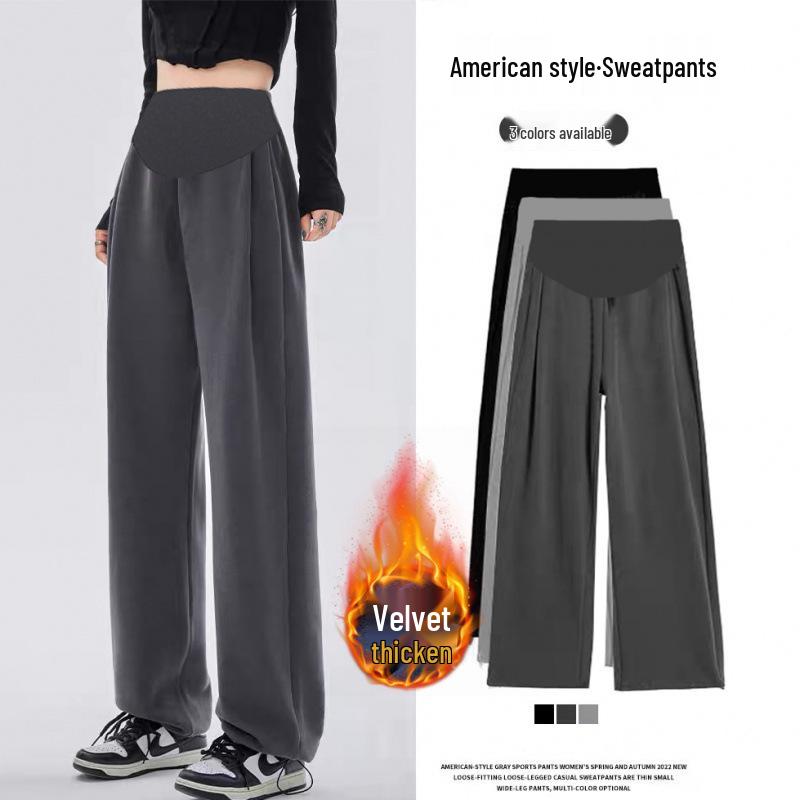 

2026 Autumn/Winter Grey Velvety Maternity Wide-Leg Sweatpants XL