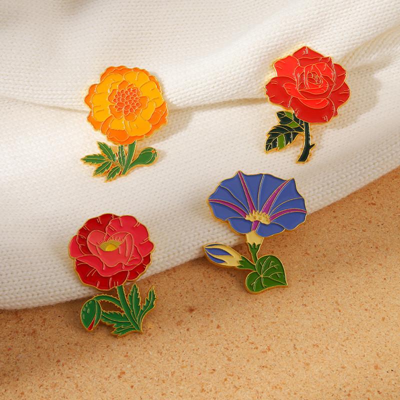 Unique Flower Shaped Brooches In Bright Colors Of Sweet Pea Poppy Marigold Rose And Carnation For Stylish Personal Accessories