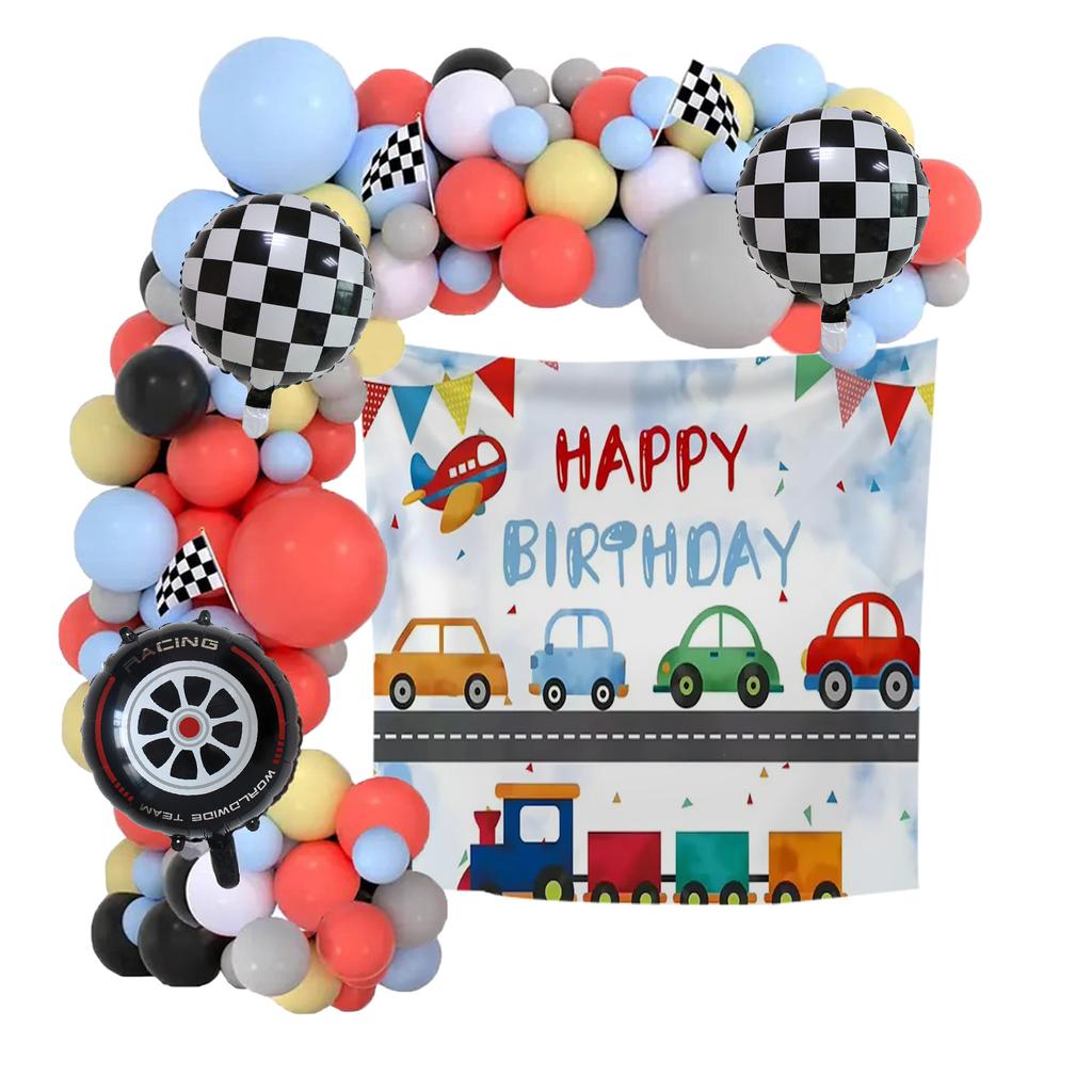 Racing Themed Birthday Party Balloon Boy Set With Background Cloth Baby Shower Venue Decoration