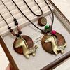 Distressed Pony Wooden Layered Necklace - Retro Design, High-End Long Chain for Women, Autumn/Winter Sweater Accessory