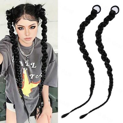 2 uds cuerda elástica sintética trenza en espiral peluca con cola de caballo extensión recta peluca con cola de caballo para mujeres Cosplay y uso diario