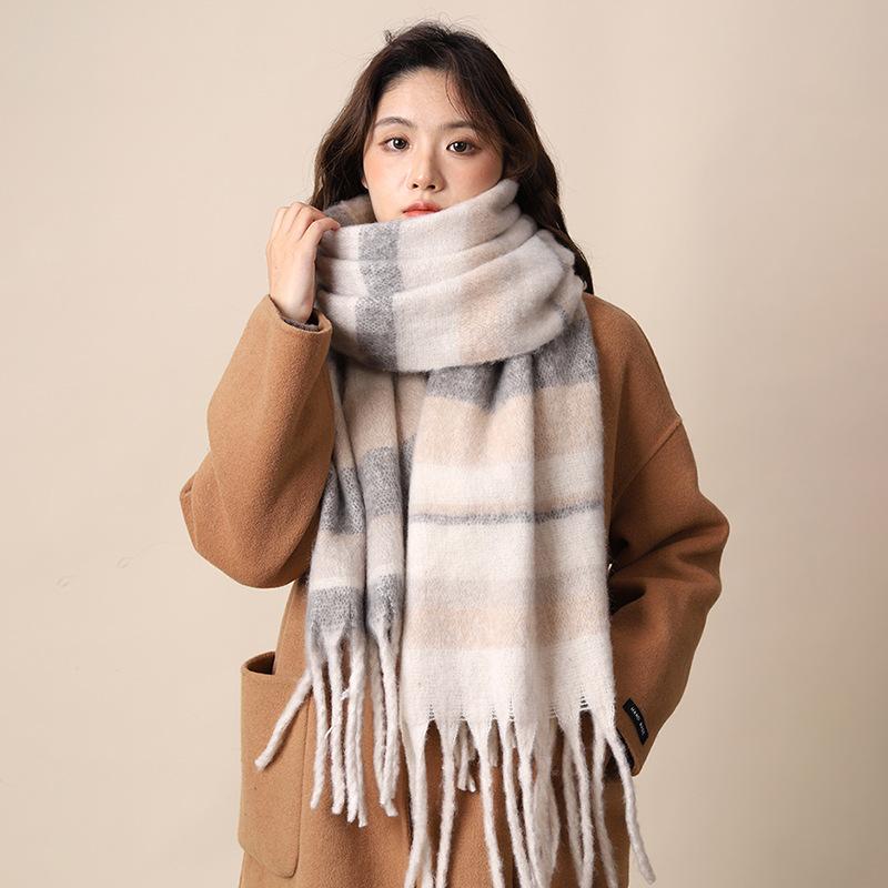 Scarf women's autumn and winter new plaid thickened shawl high-end atmosphere warm scarf