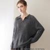 Women's Cashmere Cable Knit Sweater - New Lapel Style, Loose Fit, Autumn/Winter Versatile Top in Pink, Purple, and Light Blue.