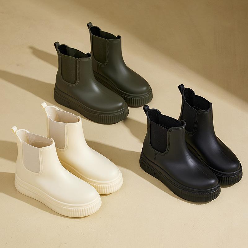 2025 New Women's Waterproof Commuter Rain Boots Fashionable Water Boots Non-Slip Rubber Shoes Ladies PVC Insole
