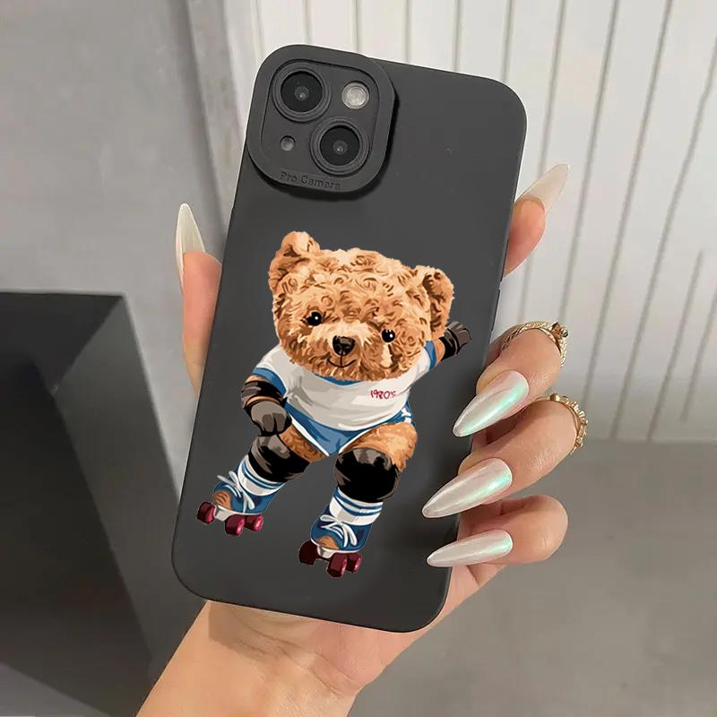 Teddy Bear Couple Cartoon Phone Case For iPhone 16 15 14 13 12 11 Pro Max XS XR X 7 8 15 16 Plus SE 2020 Soft Silicone Cover
