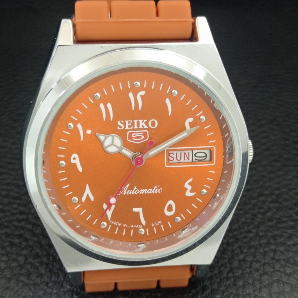 AUTOMATIC VINTAGE REFURBISHED SEIKO 5 6309A JAPAN MENS ORANGE WATCH a442588-1