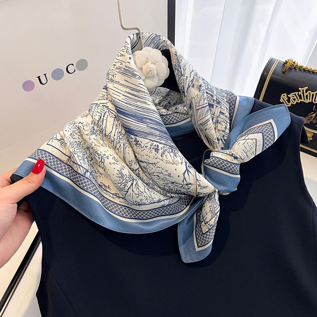 100% Pure Silk Scarf Women Foulard High Quality Square Print Hair Neckerchief Lady Shawl Wraps Hijab Bandana Scarves bufanda