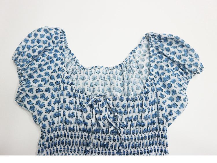 Floral Square Neck Cotton Waist-Cinching Mid-Length Dress for Vacation 2025 - French Women's Fashion