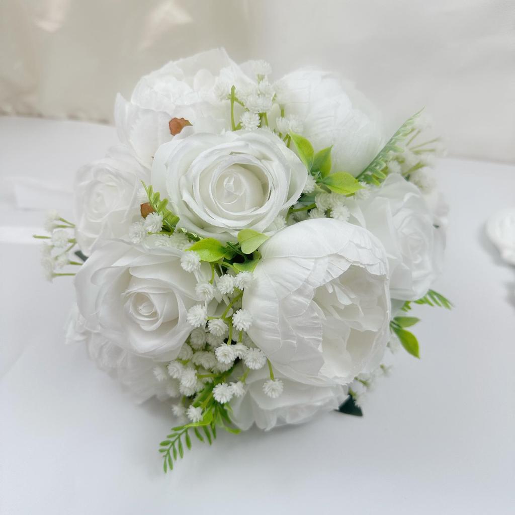 Elegant High-End Bridal Bouquet: Artificial Roses with Jute Rope – Perfect for Wedding Photos and Ceremonies