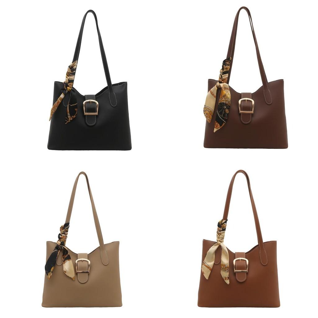 Shoulder Capacity Large Bag With Solid Color Design And Square Decor Buckle
