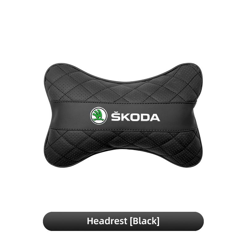 XLM4  1Pcs Leather Car Seat Back Headrest Neck Pillow For Skoda Octavia Superb Rapid Kodiaq Karoq Fabia Kamiq Enyaq Citigo Yeti Scala
