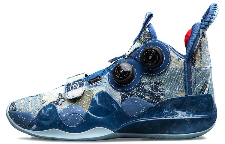 Li Ning WOW 8 Moment Cushioning Slip Resistant Abrasion Resistant Mid top Performance Basketball Shoes Men's Black Blue ABEP001-6
