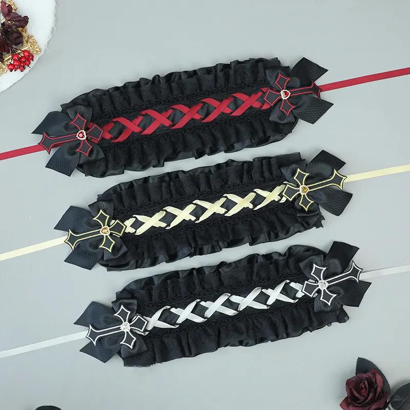 Gothic Lolita Dark Cross Lace Bow Headband for Anime Girls Vampire Cosplay Halloween Party Accessory