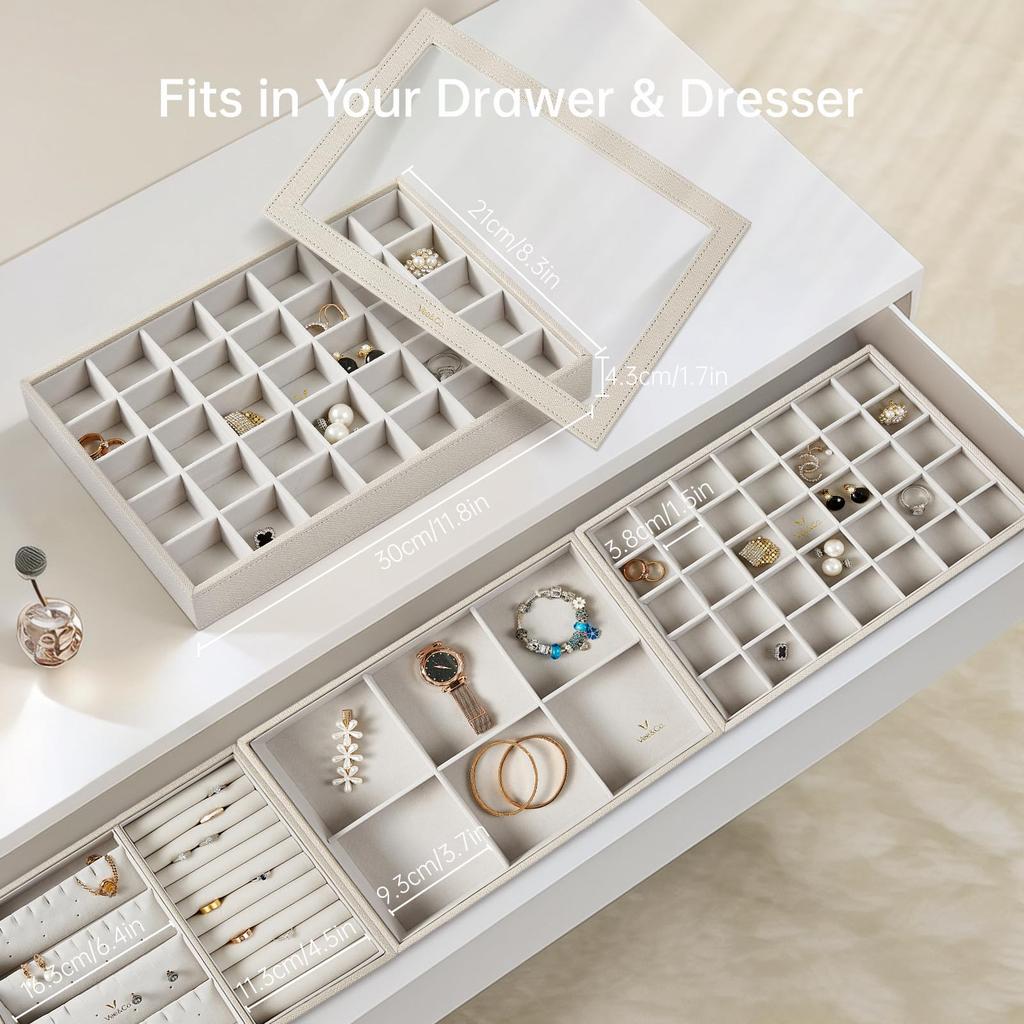 Vee&In. Jewelry Box, Multi-layered Fashion Accessory Storage Case, Earring Case, Easy Organizing of Jewelry, Ideal Accessory Case for Women, Clear Dis