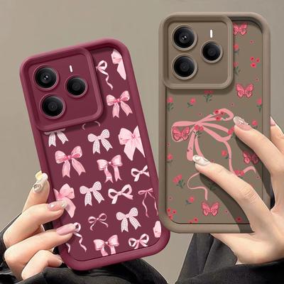 Bowknot Floral Print TPU Soft Phone Cover For Xiaomi 14T 13T Poco X7 F6 Pro X6 Redmi Note 14 Pro 13 12 11 Matte Silicone Shockproof Bumper Cover