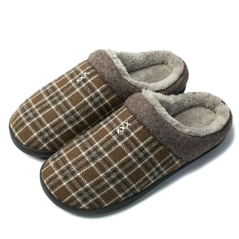 Men Slippers Black New Winter Suede Slippers Warm Indoor Slipper Waterproof Home House Shoes Men Warm Velvet Fur Knitting Shoes