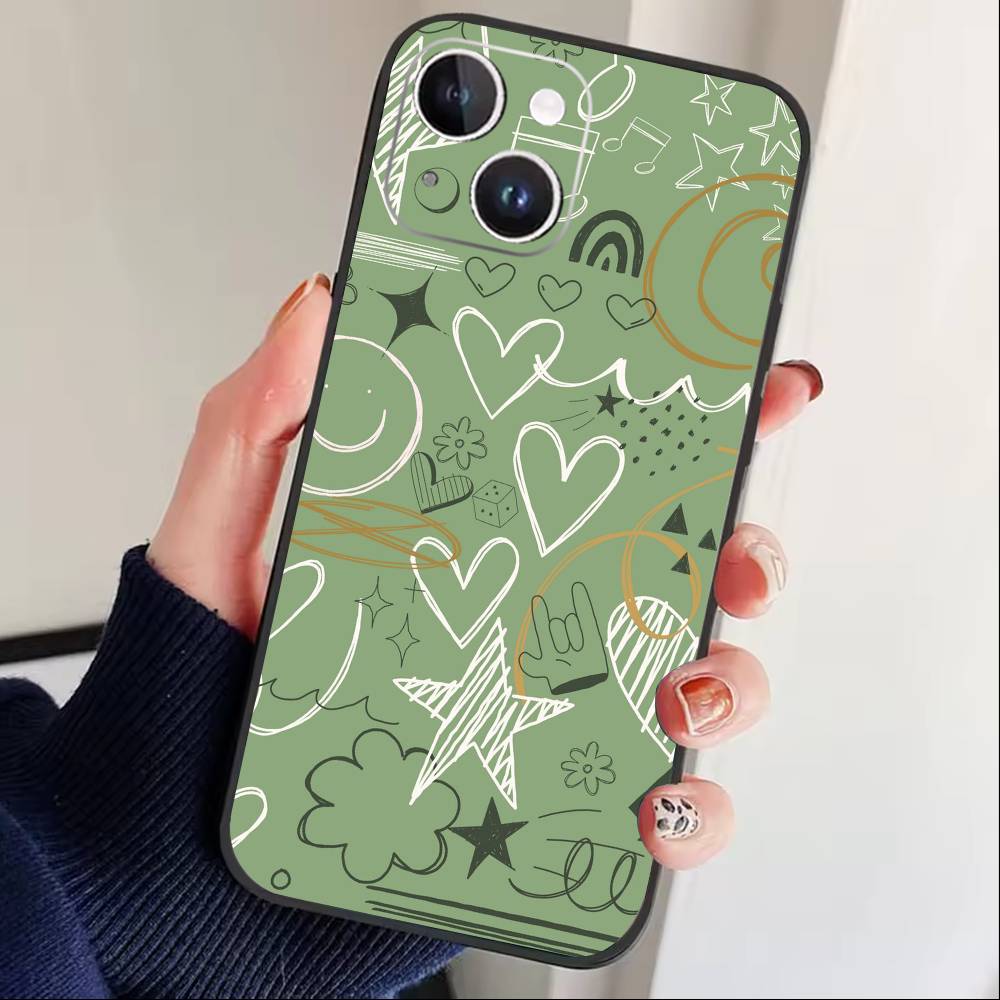 Y2k INS Graffiti Phone Case For iPhone17,16,15,14,13,12 Plus,Max Soft Silicone Black Cover