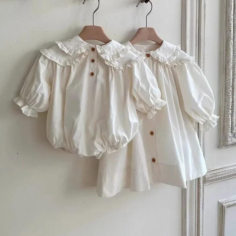 Spring Children Long Sleeve Casual Dress Girls Cute Loose Puff Sleeve Dress Toddler Cardigan Dress Kids Clothes