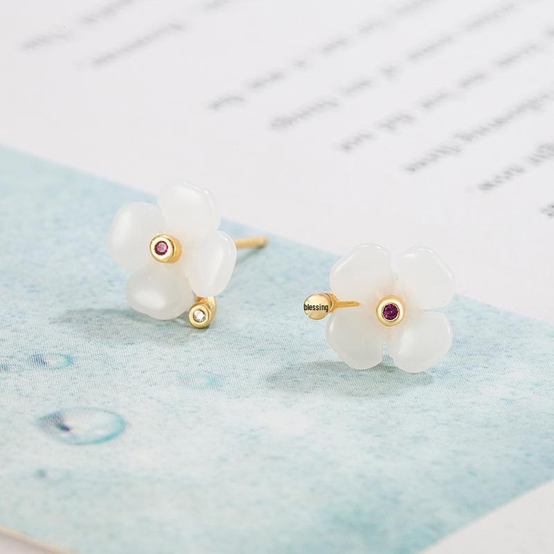 Lucky Hetian Jade Retro Stud Earrings for Women - Niche Design 2022
