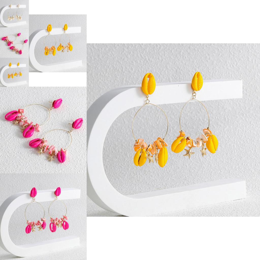 Trendy And Sophisticated Womens Summer Shell Earrings Geometric Design In Multiple Hues