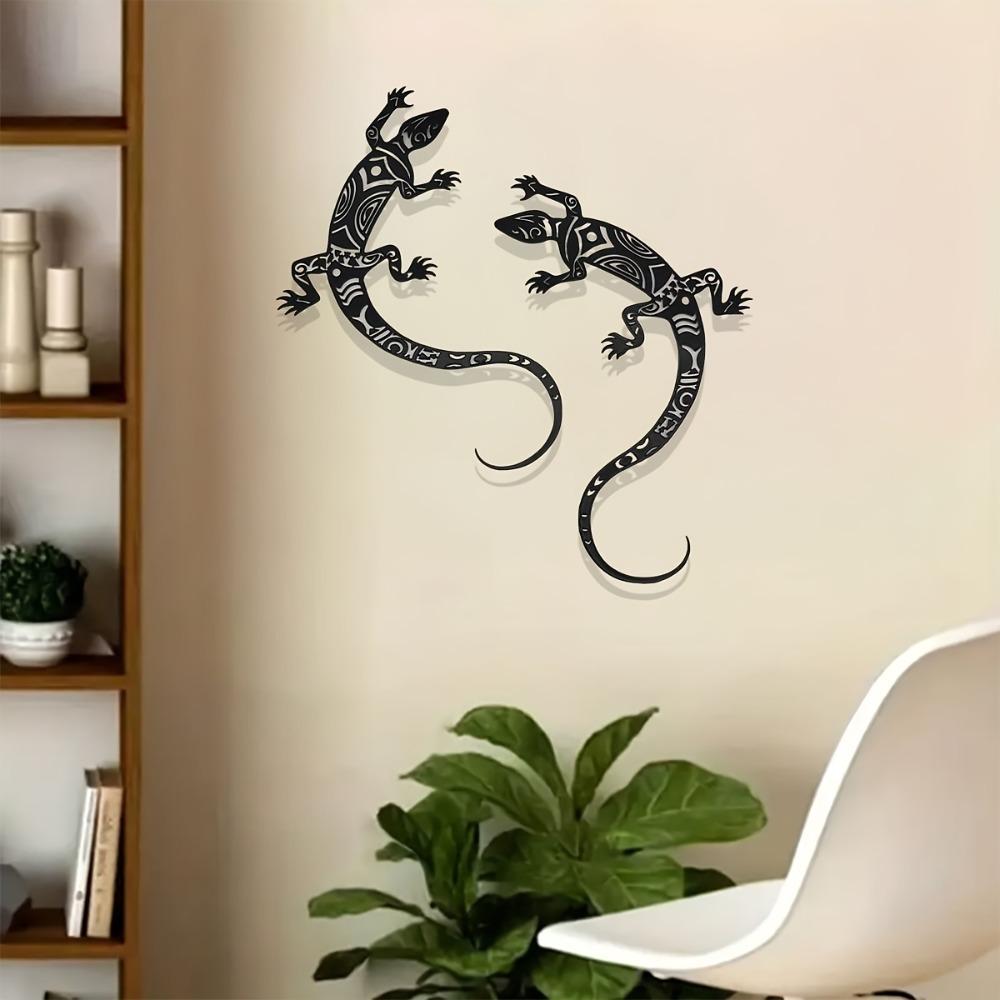 2D Metal Gecko Silhouette 2pcs Flat Iron Wall Art Sculpture Outdoor Home Garden Decor