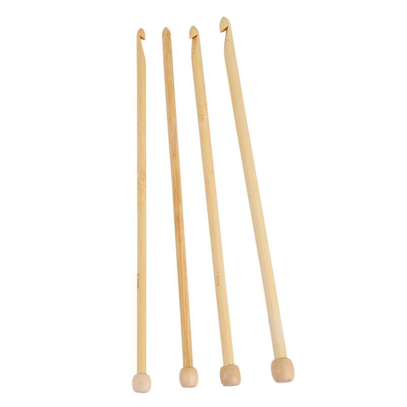 A84X-24X Natural Color Natural Bamboo Single Pointed Afghan Tunisian Crochet Hooks Needles 25.5Cm-25Cm Long