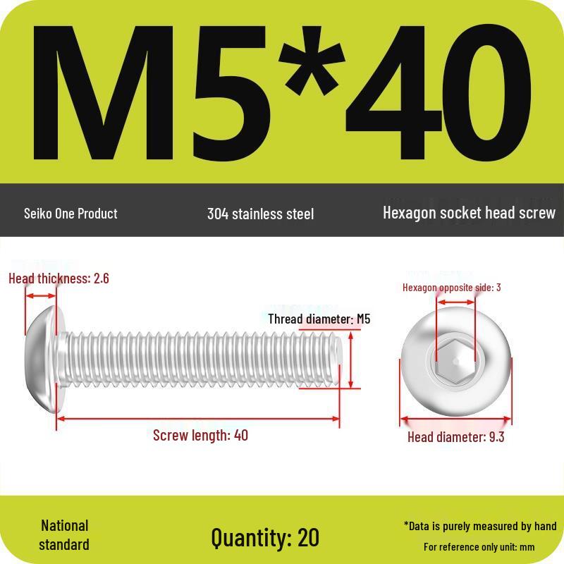304 Stainless Steel Pan, Half, and Round Head Hexagon Screws (M2-M12)