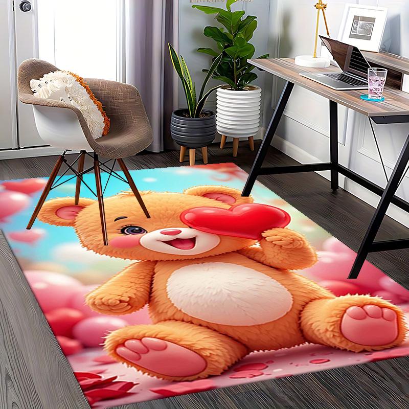 1pc Anime Teddy Bear Heart Chair Mat - Anti-Slip Office Rug for Home Decor, Seasonal Gift, Suitable for Office, Living Room, Bedroom, Game Room & Dorm