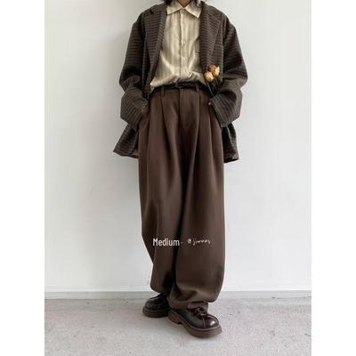 Men's Brown Wide-Leg Casual Trousers - Narrow Fit, Spring/Autumn Trendy Style