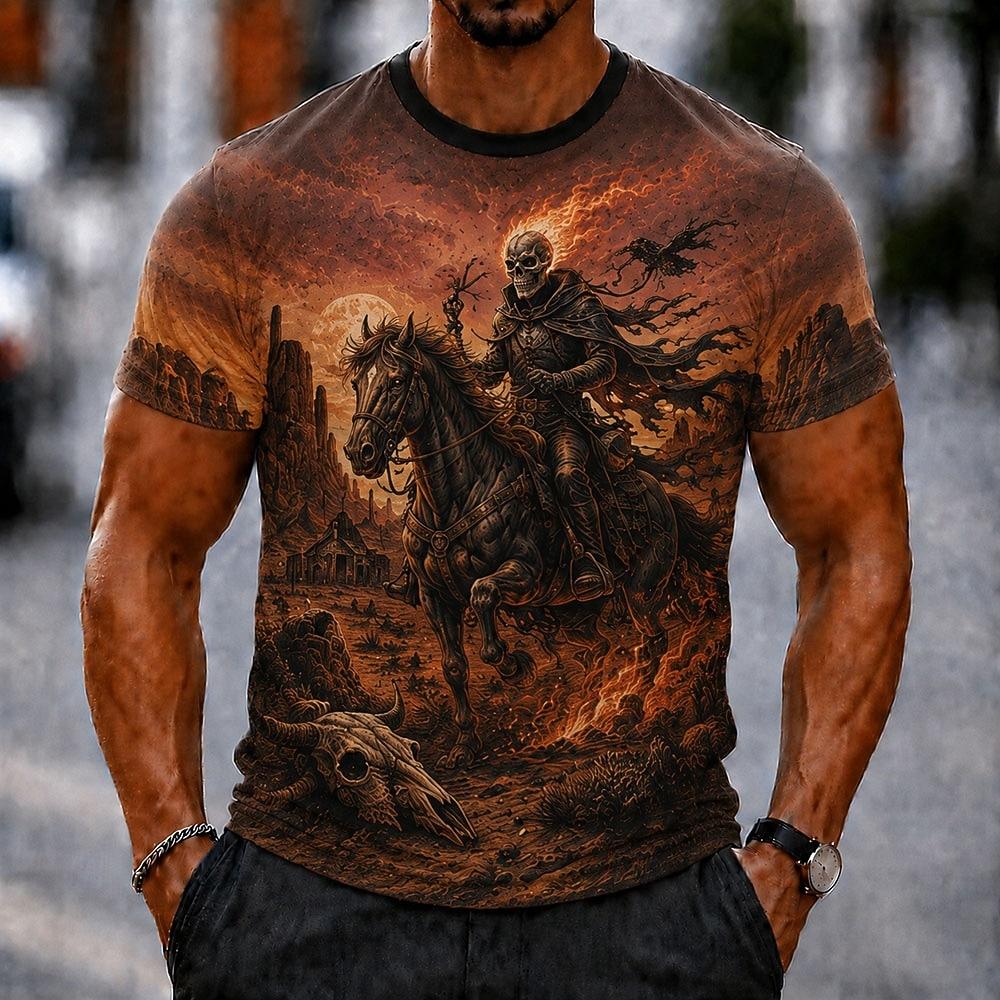 Halloween Men's Skull Bone T Shirt Short Sleeve 3D Print Crew Neck Gothic Street Dark Party All Seasons Clothing