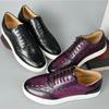 Fashion Luxury Purple Casual Leather Shoes Men's Cowhand Crocodile Embossed Purple Black Men's Plate-size Sneakers Zapatos Sapat A34