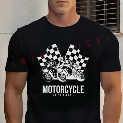 Summer Cotton T-shirt Superbike Motorcycle Graphic Print T Shirt Short Sleeved Casual Basic O-Neck Unisex Tops