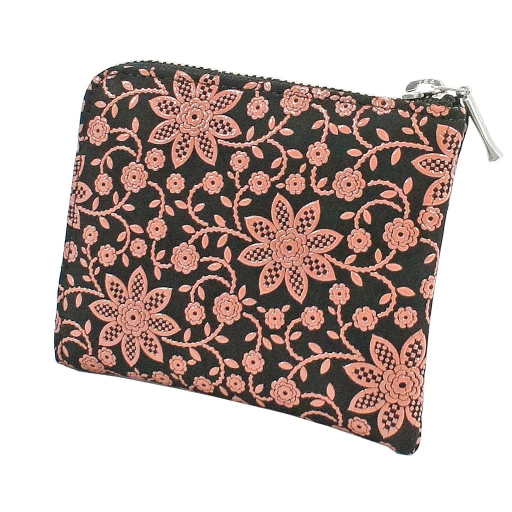 Indenya Inden Coin Purse F Coin Purse 08 Deerskin Black X Pink Lacquer Clematis Pattern 1008-51-169