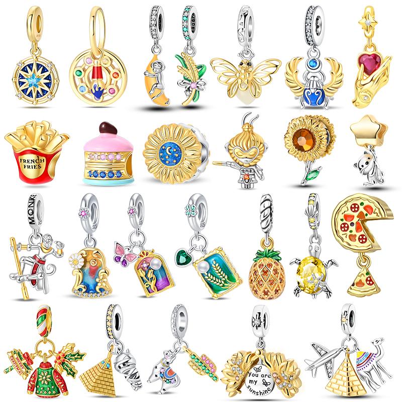 Copper Golden Charm Crown Family Tree Safety Chain Hollow Beads Fit Original Bracelets Women Jewelry Diy