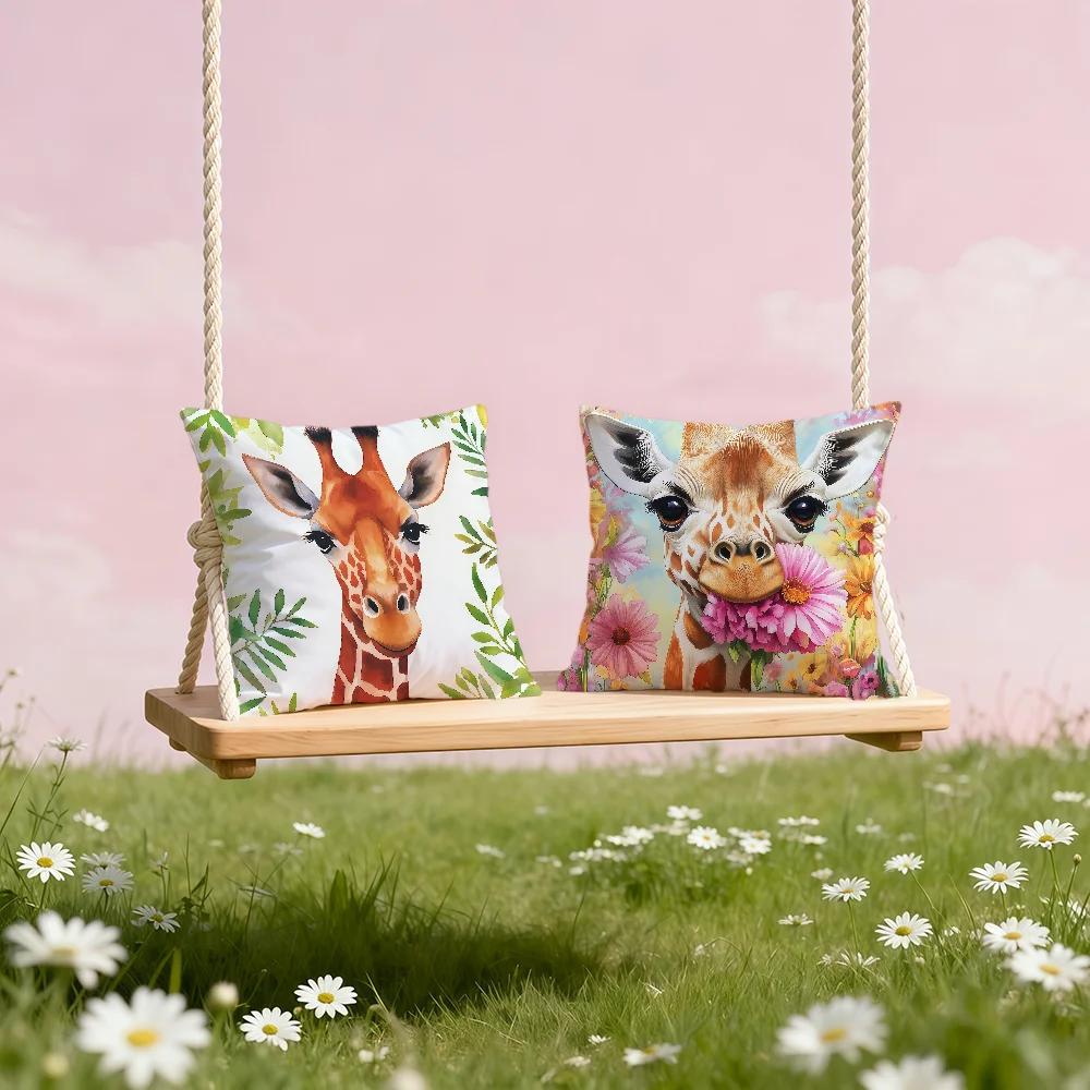 Giraffe Cartoon Fashion Cute Art soft Comfortable Pillow Case for Sofa Living Room Home office Decor Protective Covers
