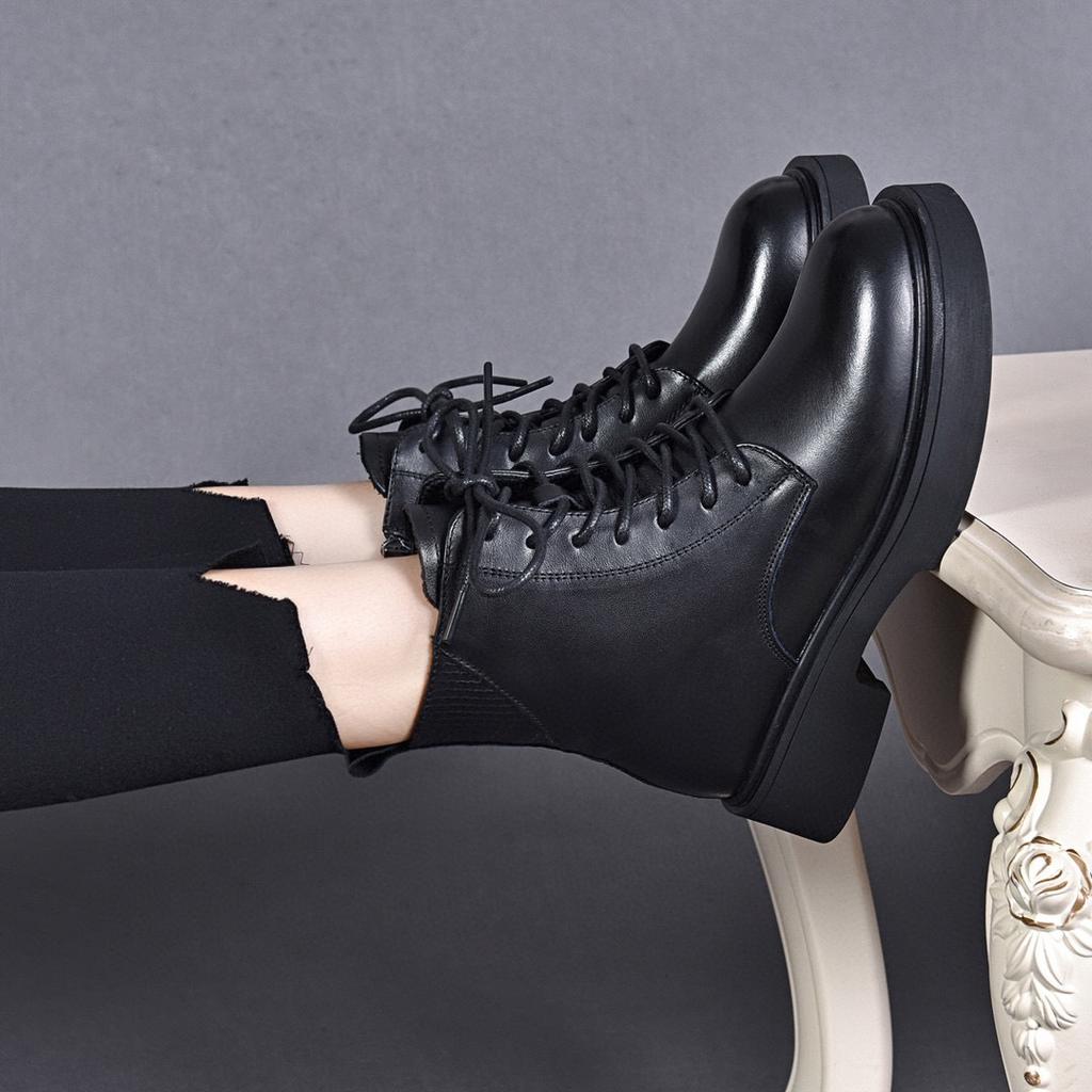 Round head Martin boots women's new lace-up casual first-layer cowhide short boots comfortable cotton boots leather boots women's boots