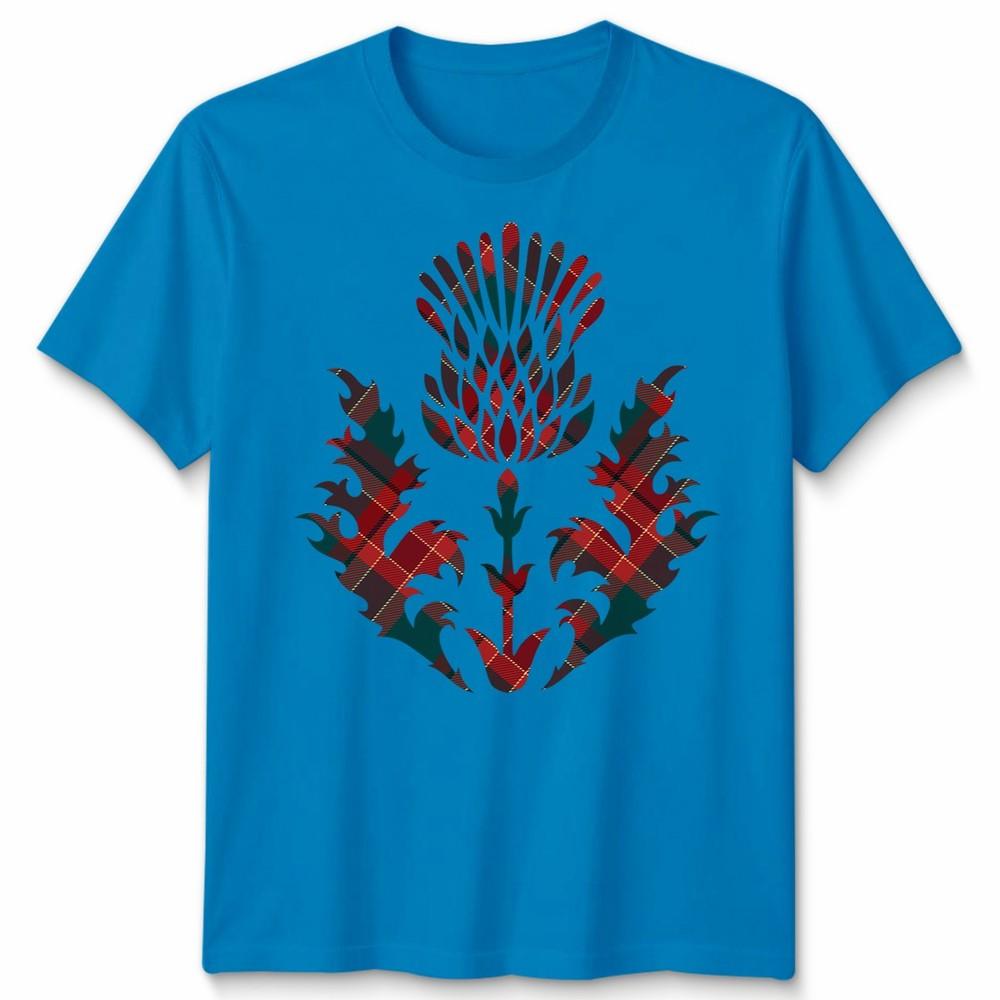 Scottish Tartan Unisex T Shirt Thistle Emblem Scotland Heritage Symbol Tee